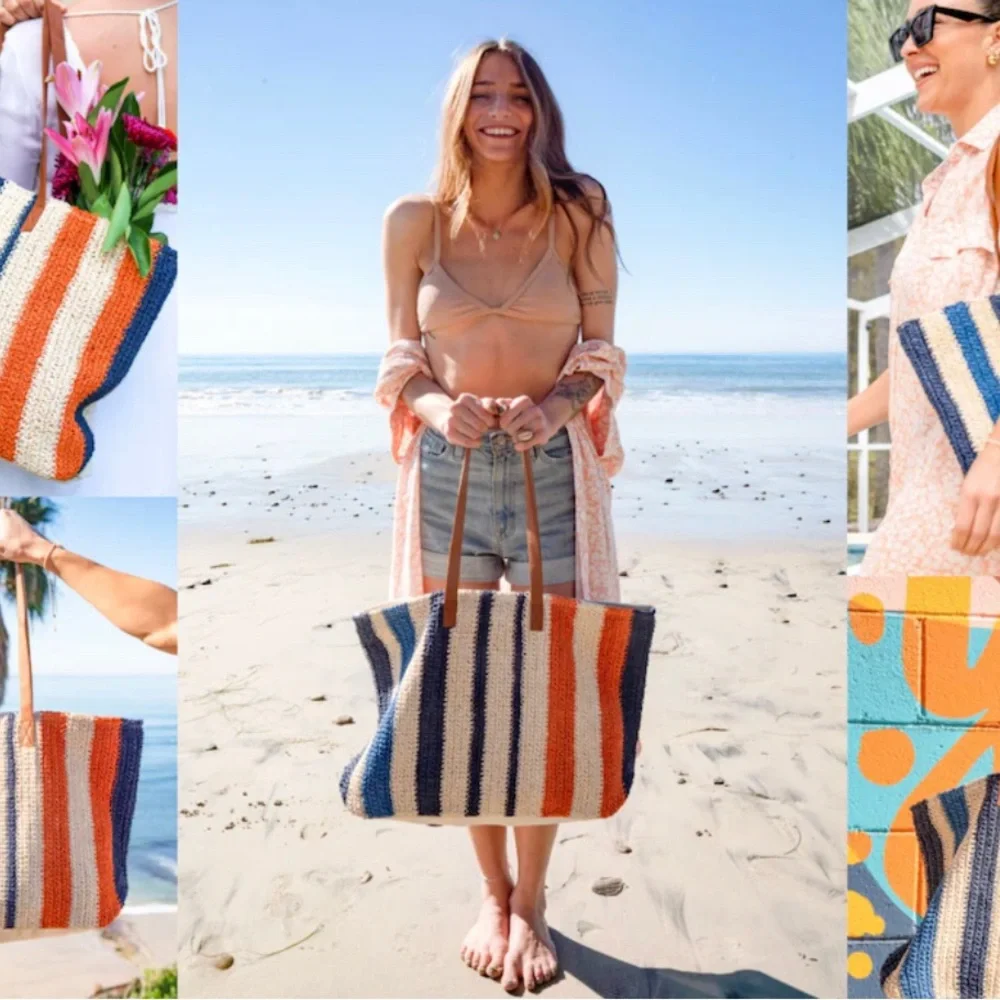 Rays For Days Beachly Woven Raffia Cotton The Weekender Tote Bag New without tag - Picture 3 of 3